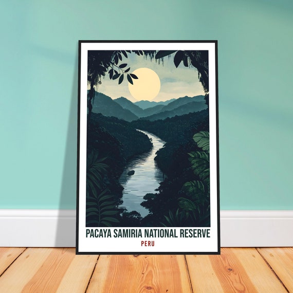 Pacaya Samiria Peru Amazon River Jungle Moonlight Vintage Travel Poster