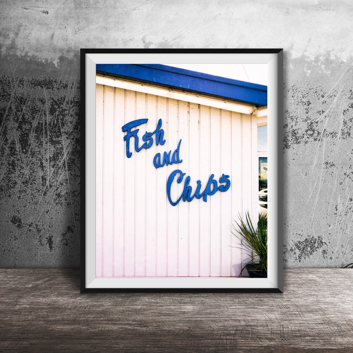 Fish And Chips Kitchen Wall Art, Blue And White Print