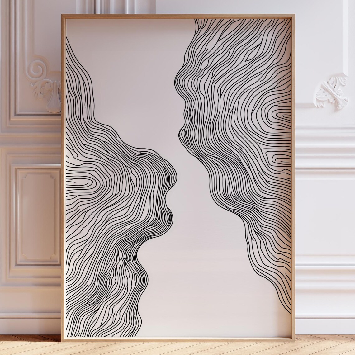 Black and White Flowing Line Abstract Face Profile Minimalist Poster