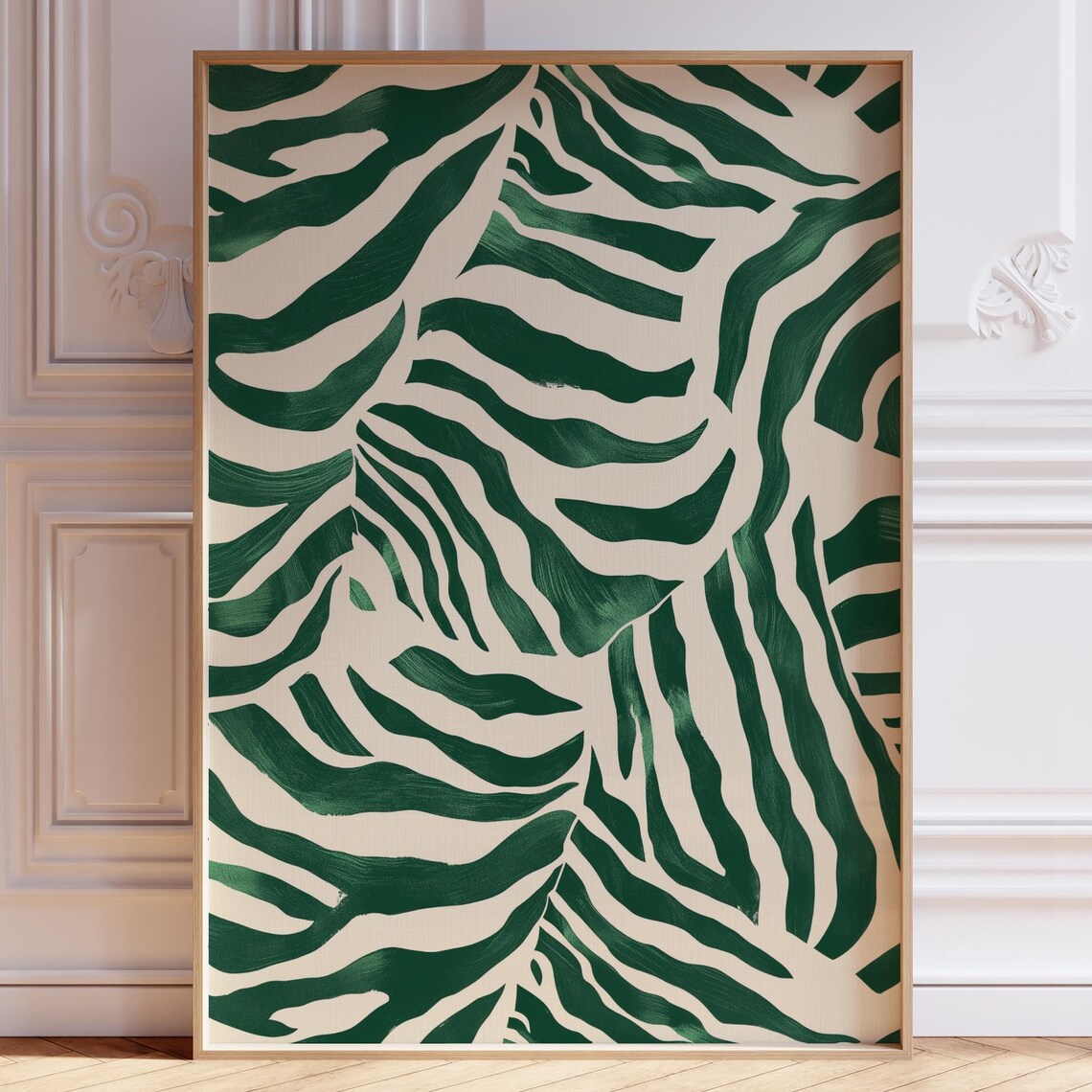Bold Forest Green Zebra Stripe Painted Abstract Brushwork Print