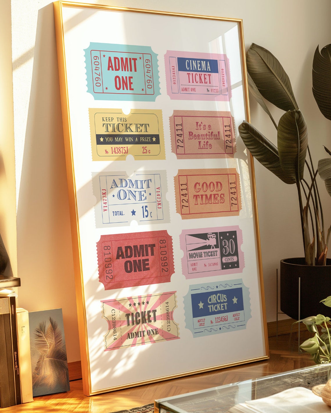 Admit One Vintage Ticket Stub Collage Retro Cinema Wall Poster - Image 3