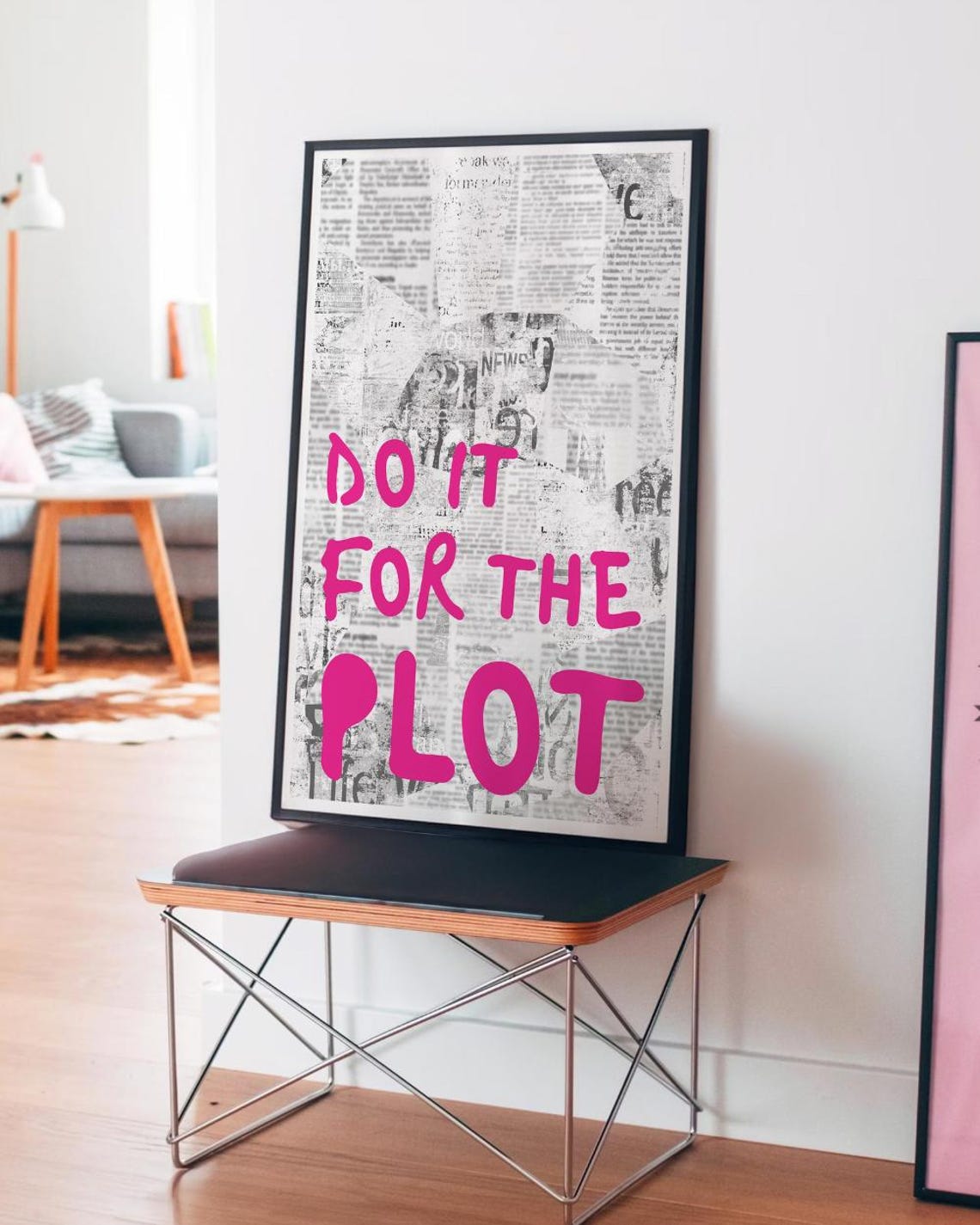 Do It For The Plot Pink Newspaper Style Dorm Room Motivational Poster - Image 3