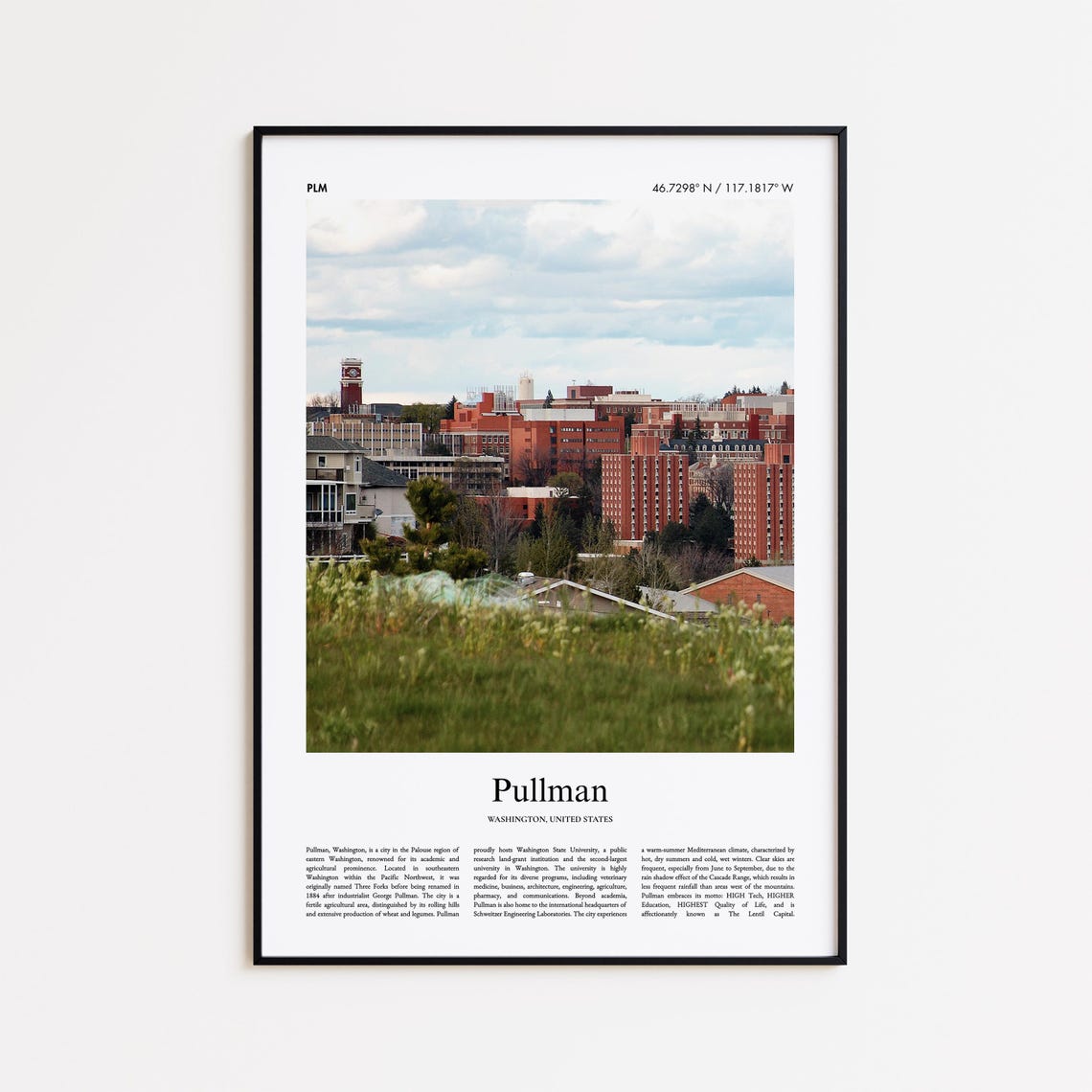 Pullman Washington Red Brick University Campus Skyline Poster