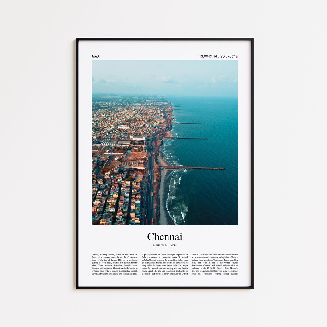 Chennai India Marina Beach Bay of Bengal Aerial Photo Poster