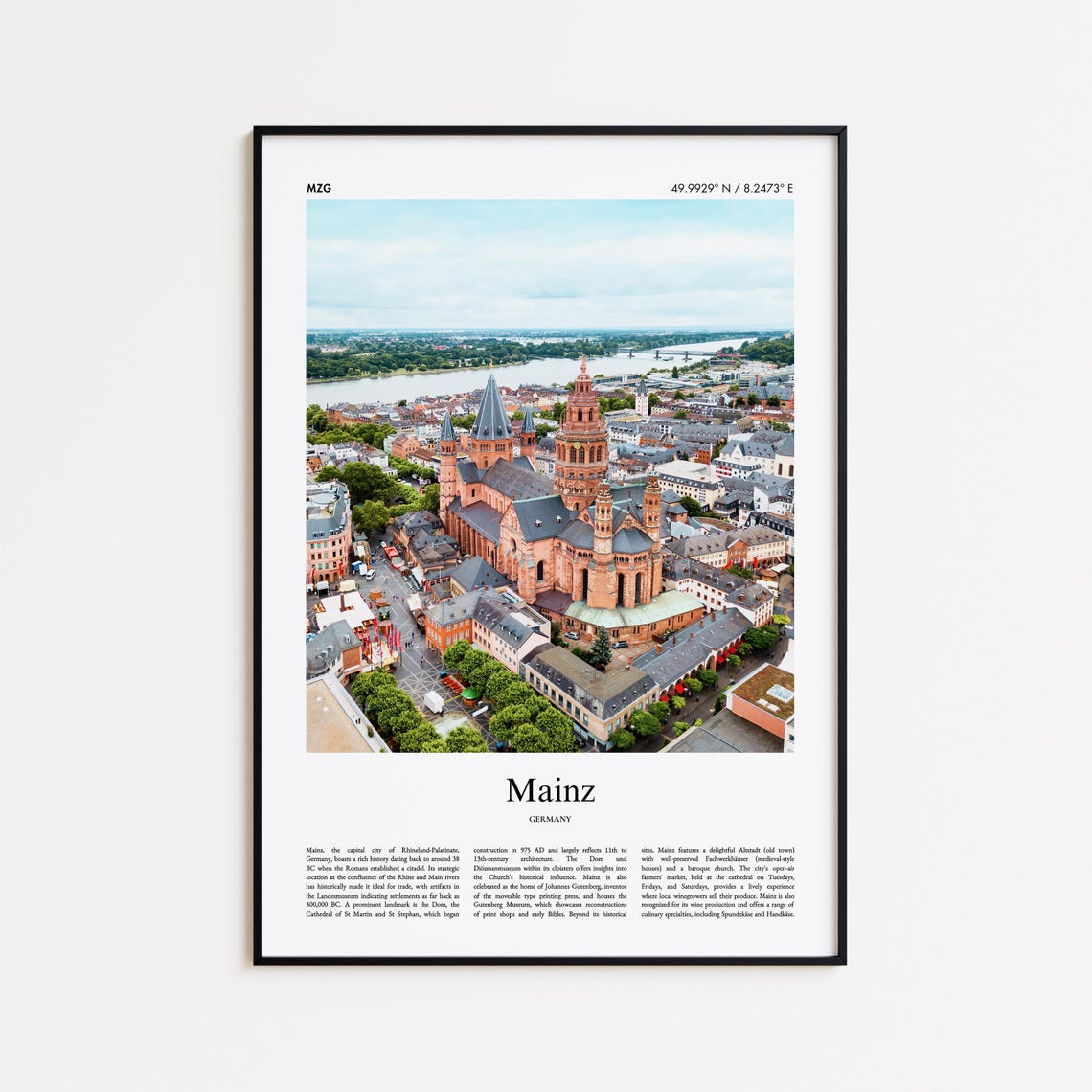 Mainz Germany Cathedral Rhine River Old Town Aerial Photo Poster