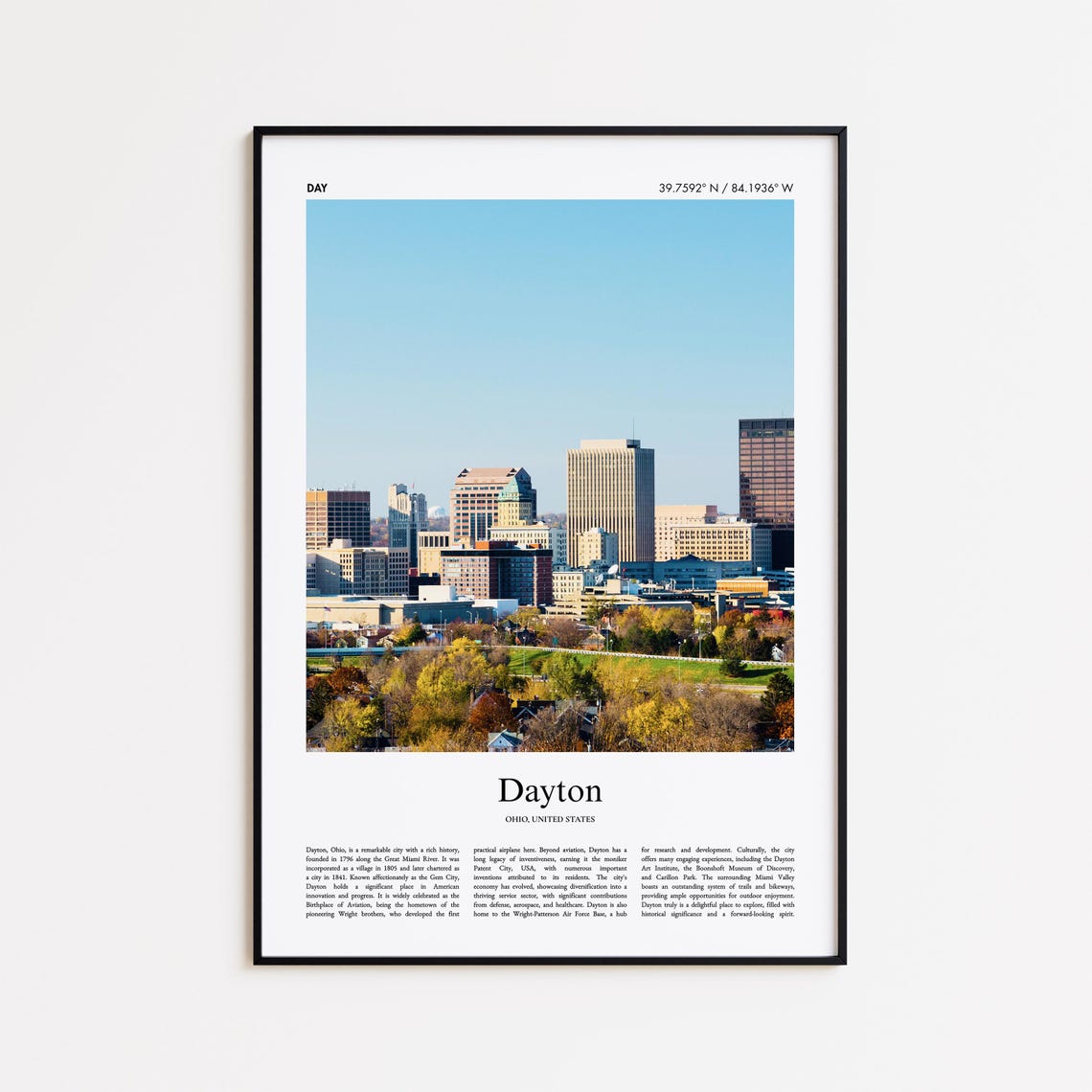 Dayton Ohio Downtown Skyline Autumn Trees Fall Colors Travel Poster