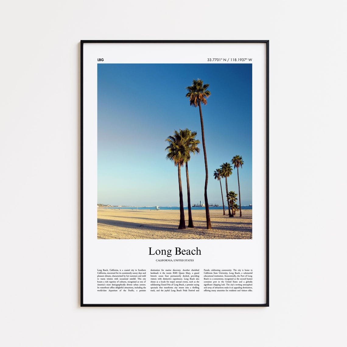Long Beach California Palm Trees Sunny Sandy Beach Coastal Poster