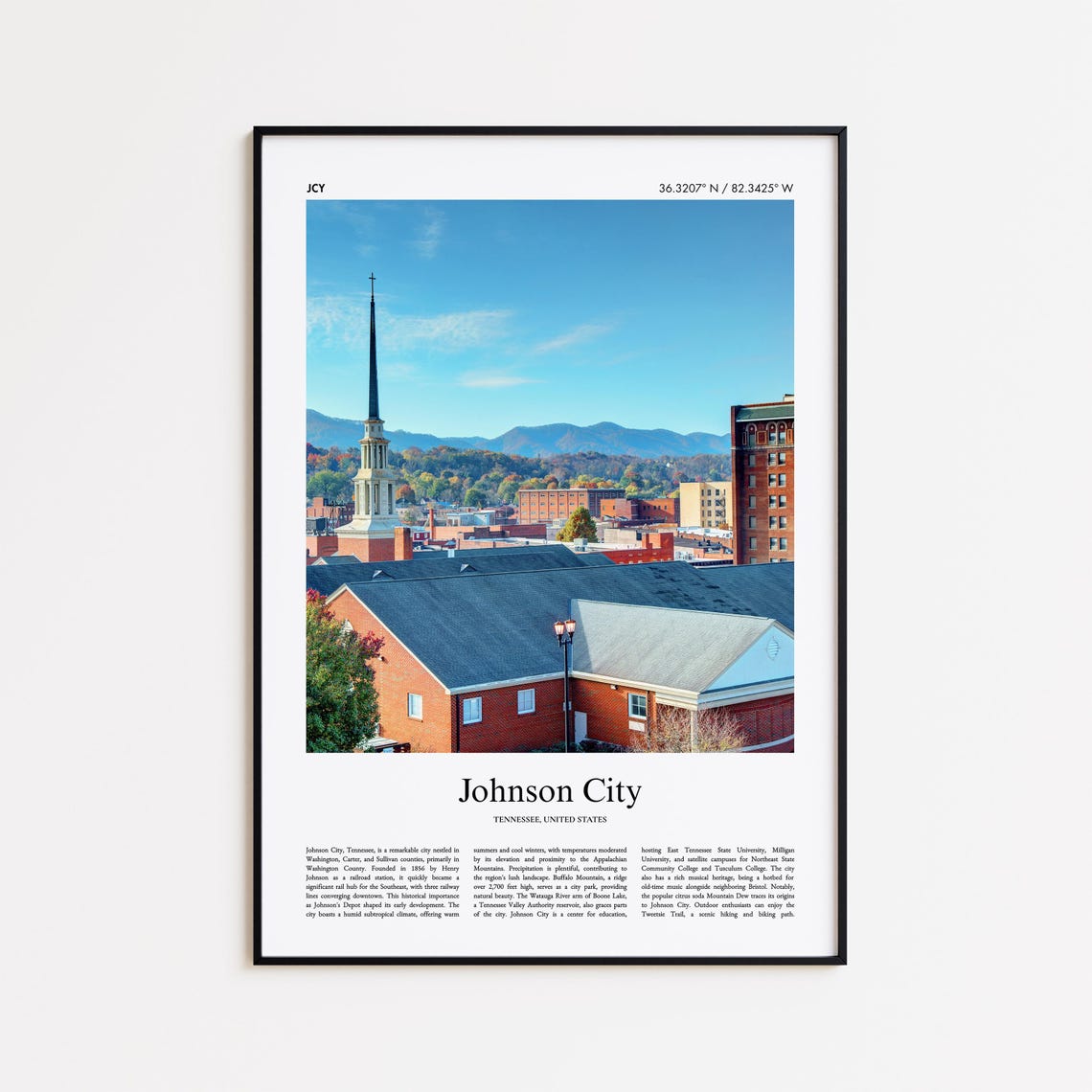 Johnson City Tennessee Mountain Town Downtown Skyline Photo Poster