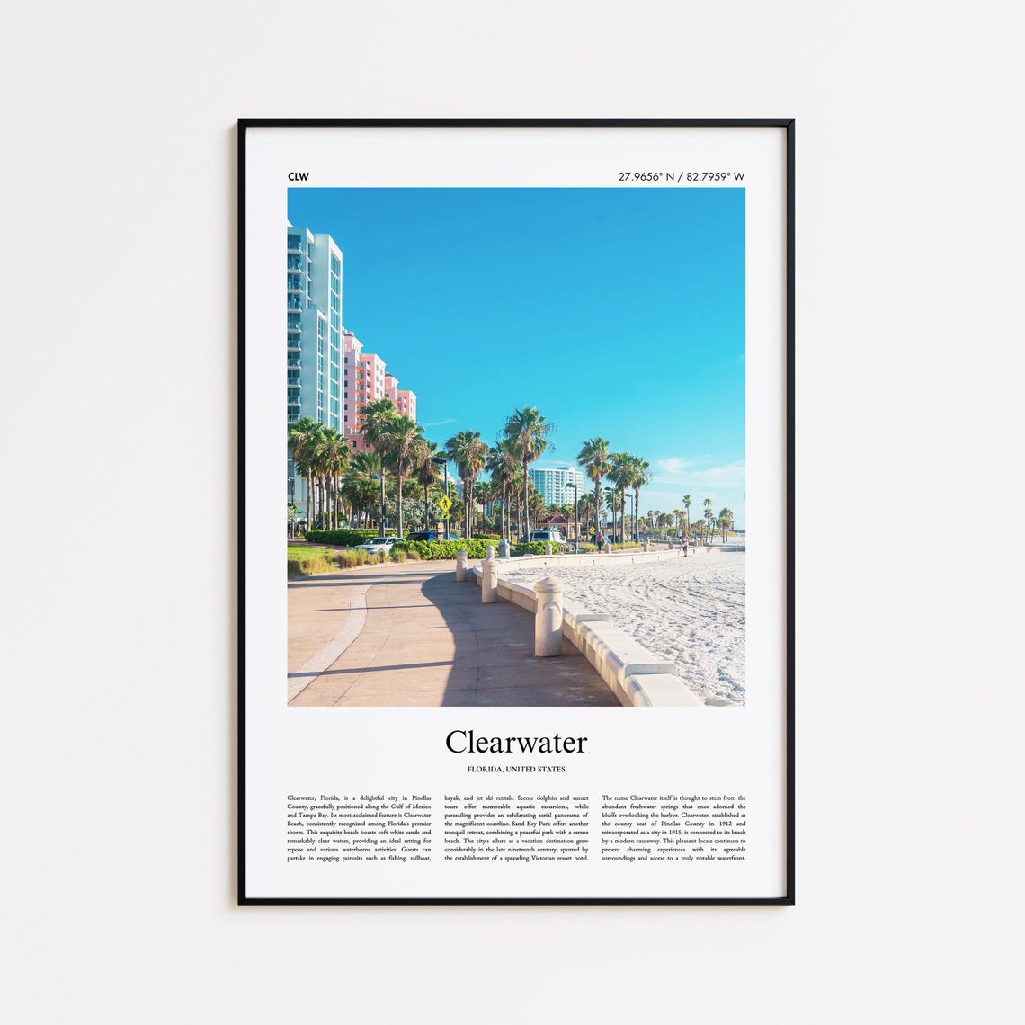 Clearwater Florida Beach Promenade Palm Trees Sunny Shore Poster