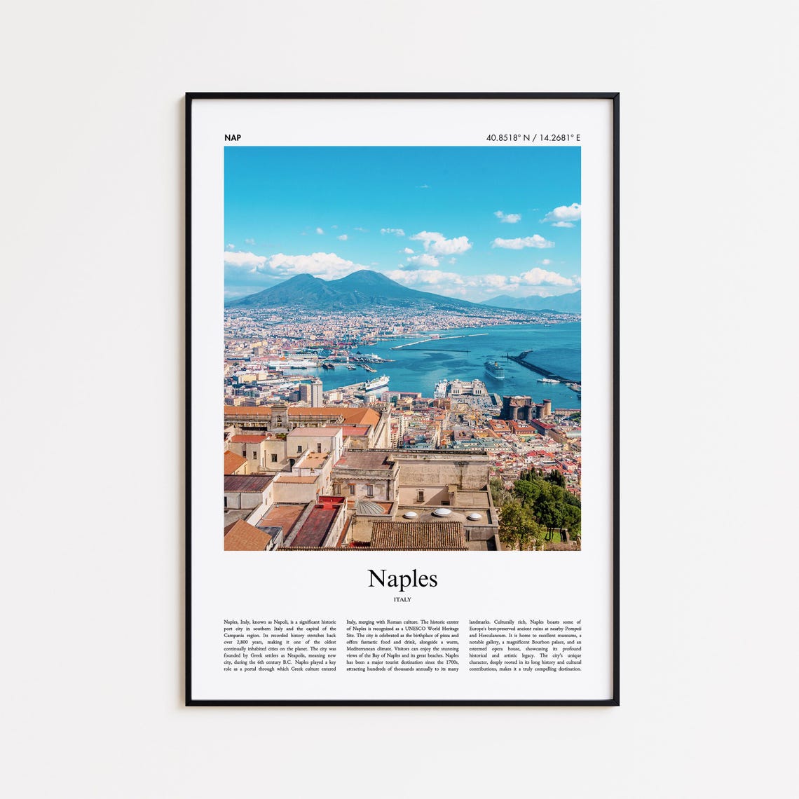 Naples Italy Bay Cityscape With Mount Vesuvius Travel Poster