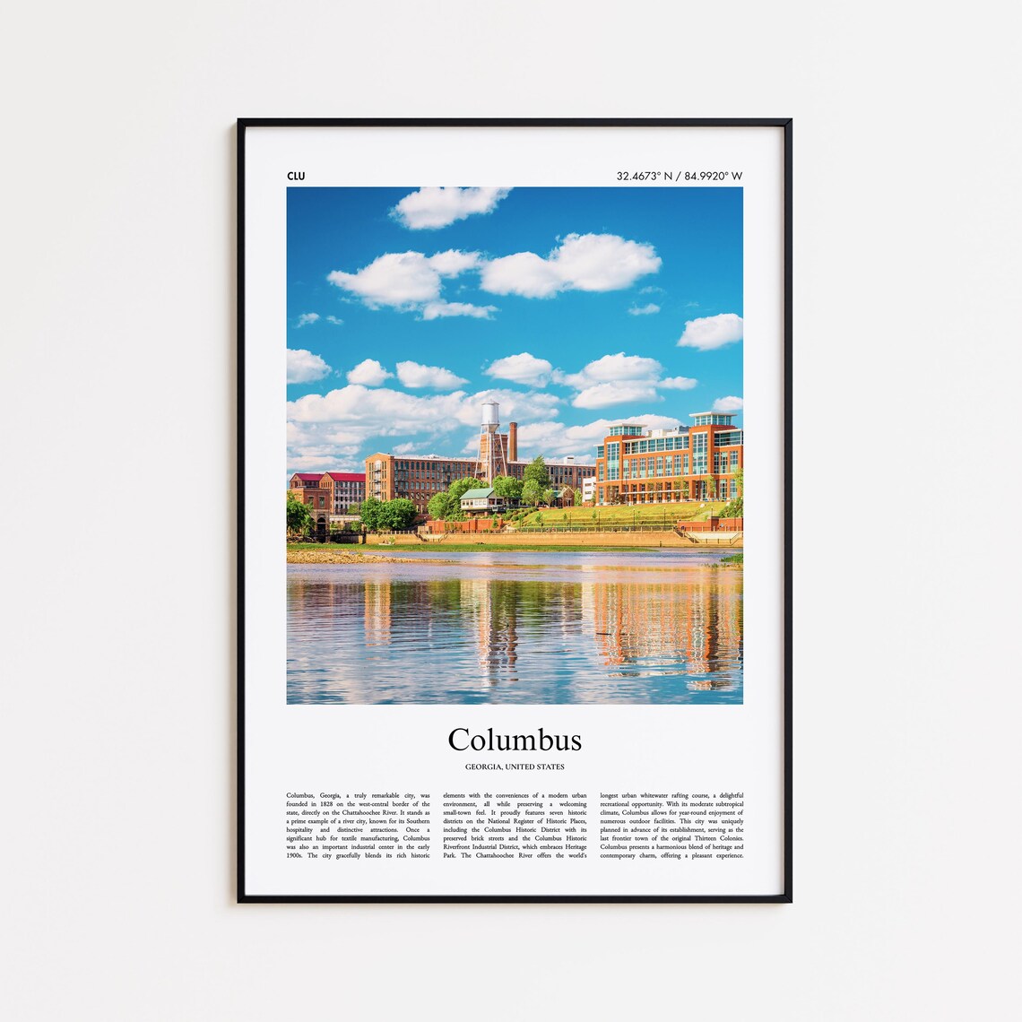 Columbus Color Print Real Photo Poster Travel Gift Georgia United States Usa Minimal City