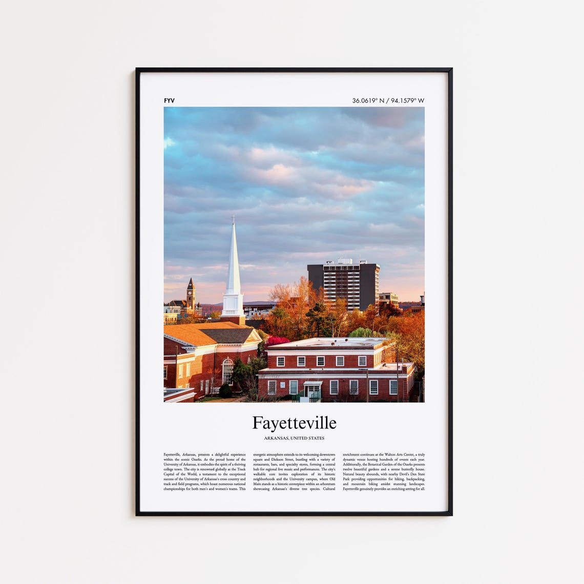 Fayetteville Arkansas Downtown Church Steeple Photo Travel Poster