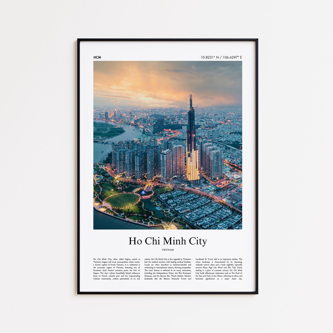 Ho Chi Minh City Vietnam Sunset Skyline Travel Photography Poster