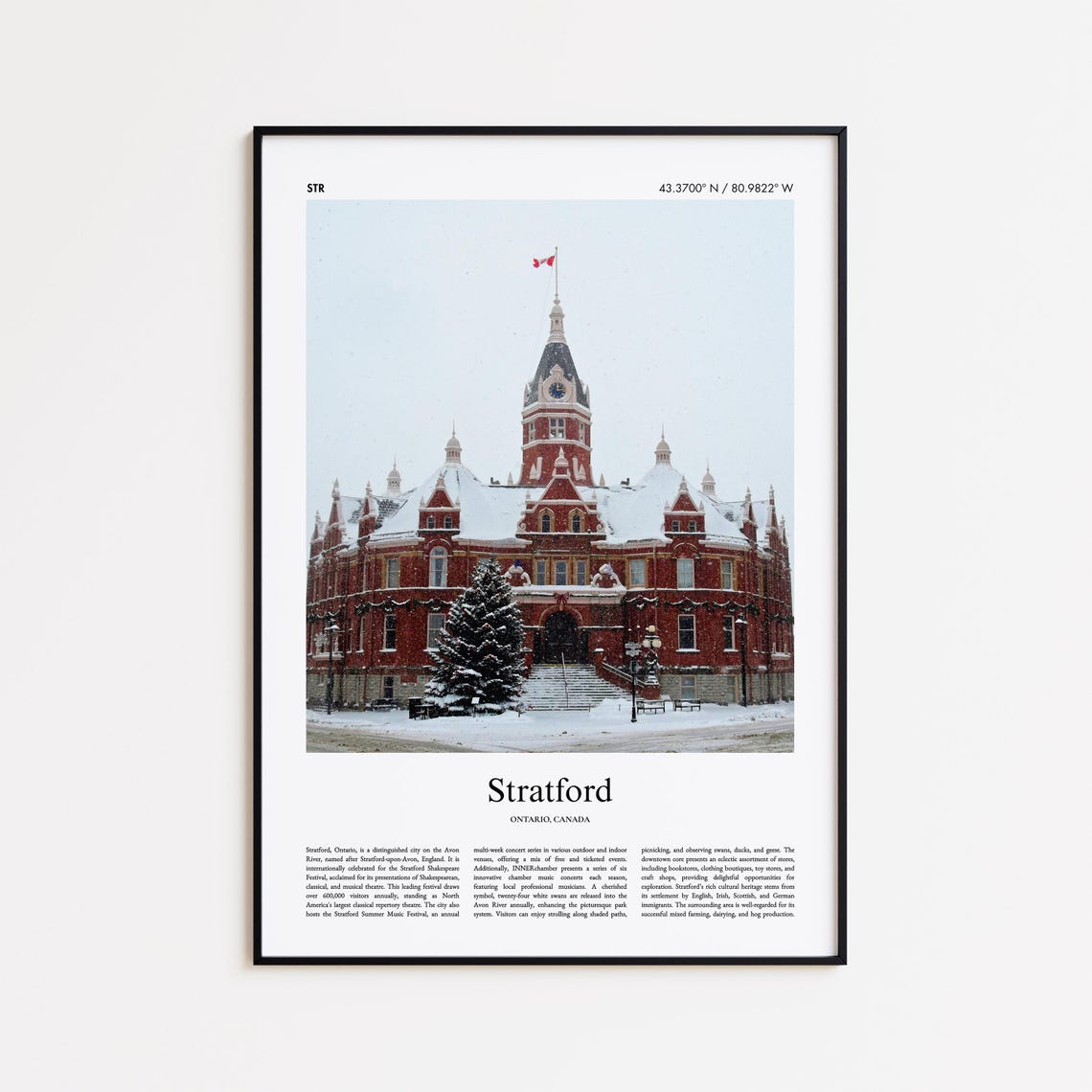 Stratford Ontario Canada Snowy Historic City Hall Photo Poster