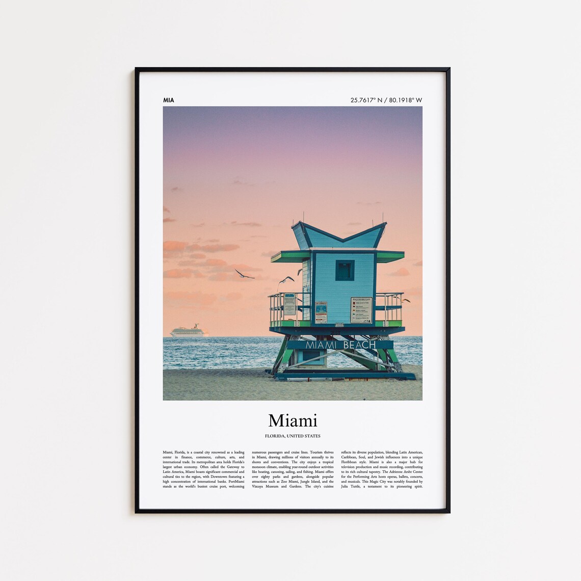 Miami Florida Beach Lifeguard Tower Sunset Color Travel Photo Poster