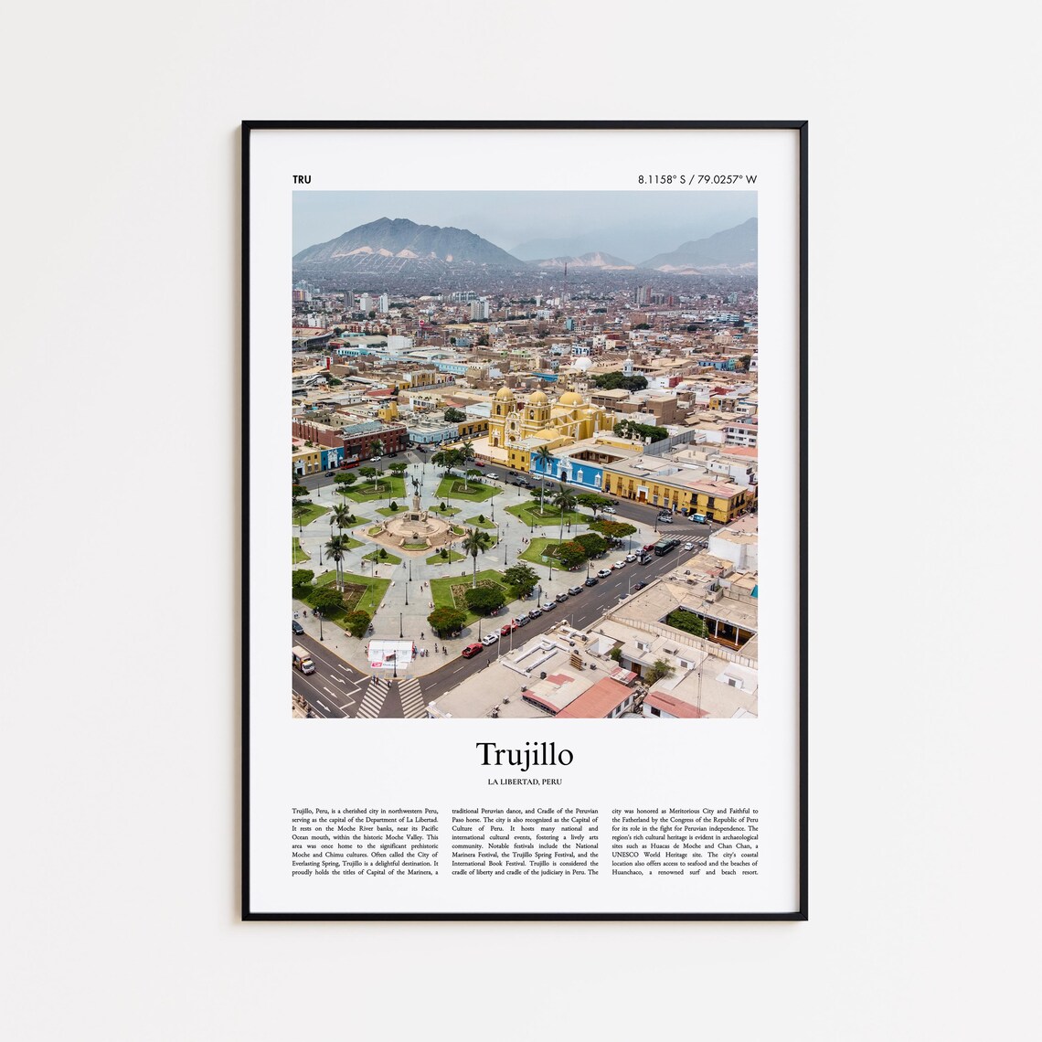 Trujillo Peru City Photography With Coordinates Travel Poster