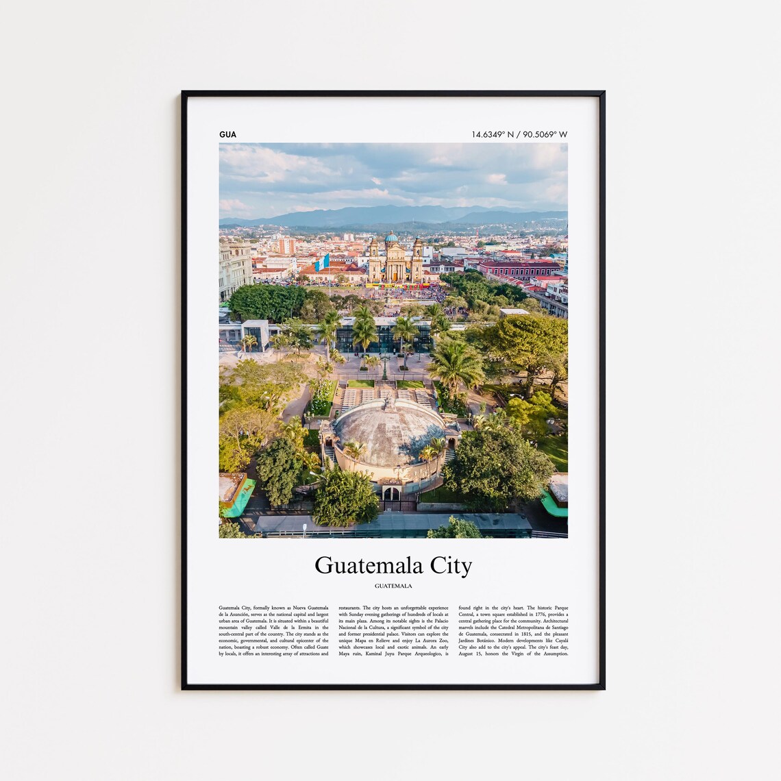 Guatemala City Color Print Real Photo Poster Travel Gift Minimal