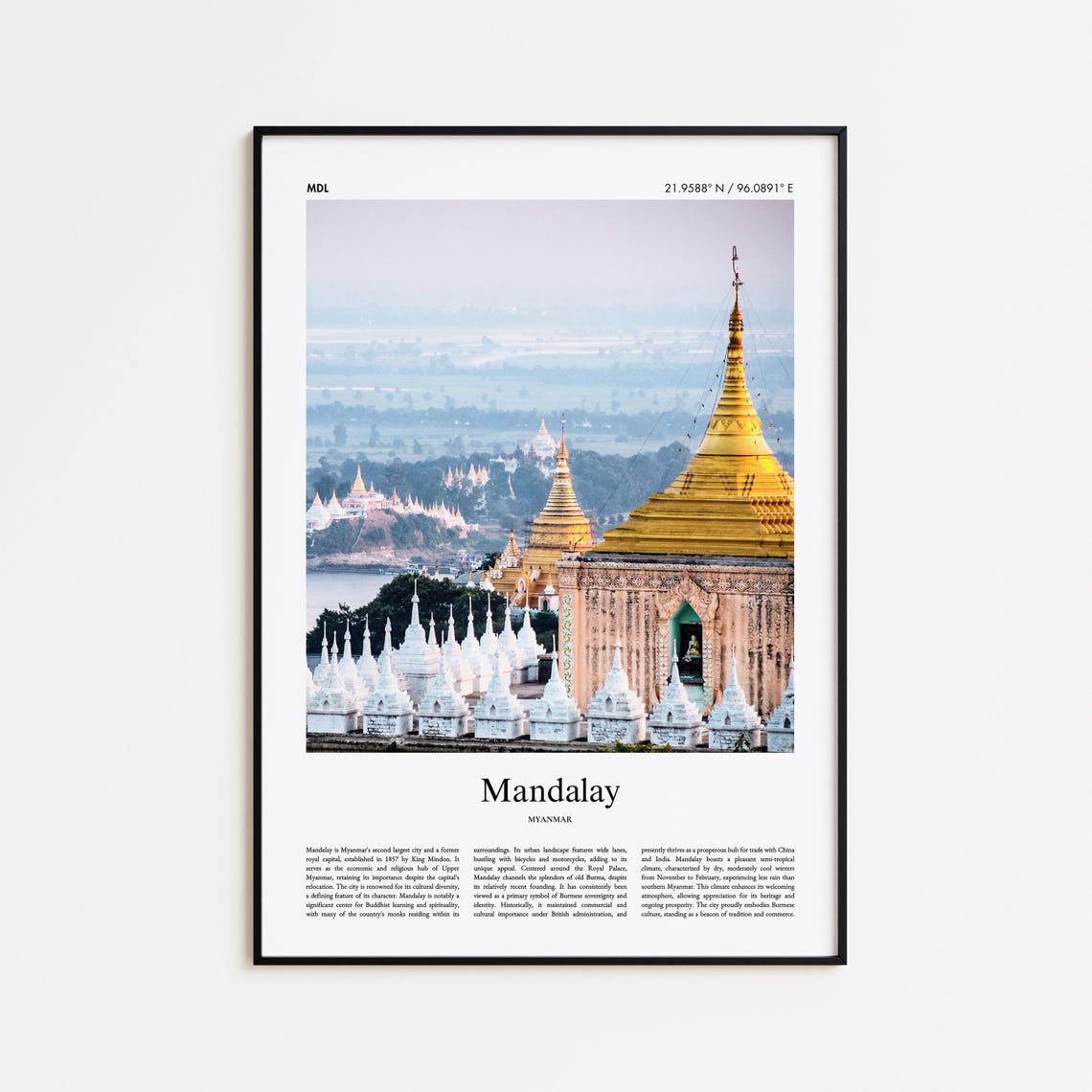 Mandalay Myanmar Golden Pagodas Stupas Minimalist Asian Travel Poster