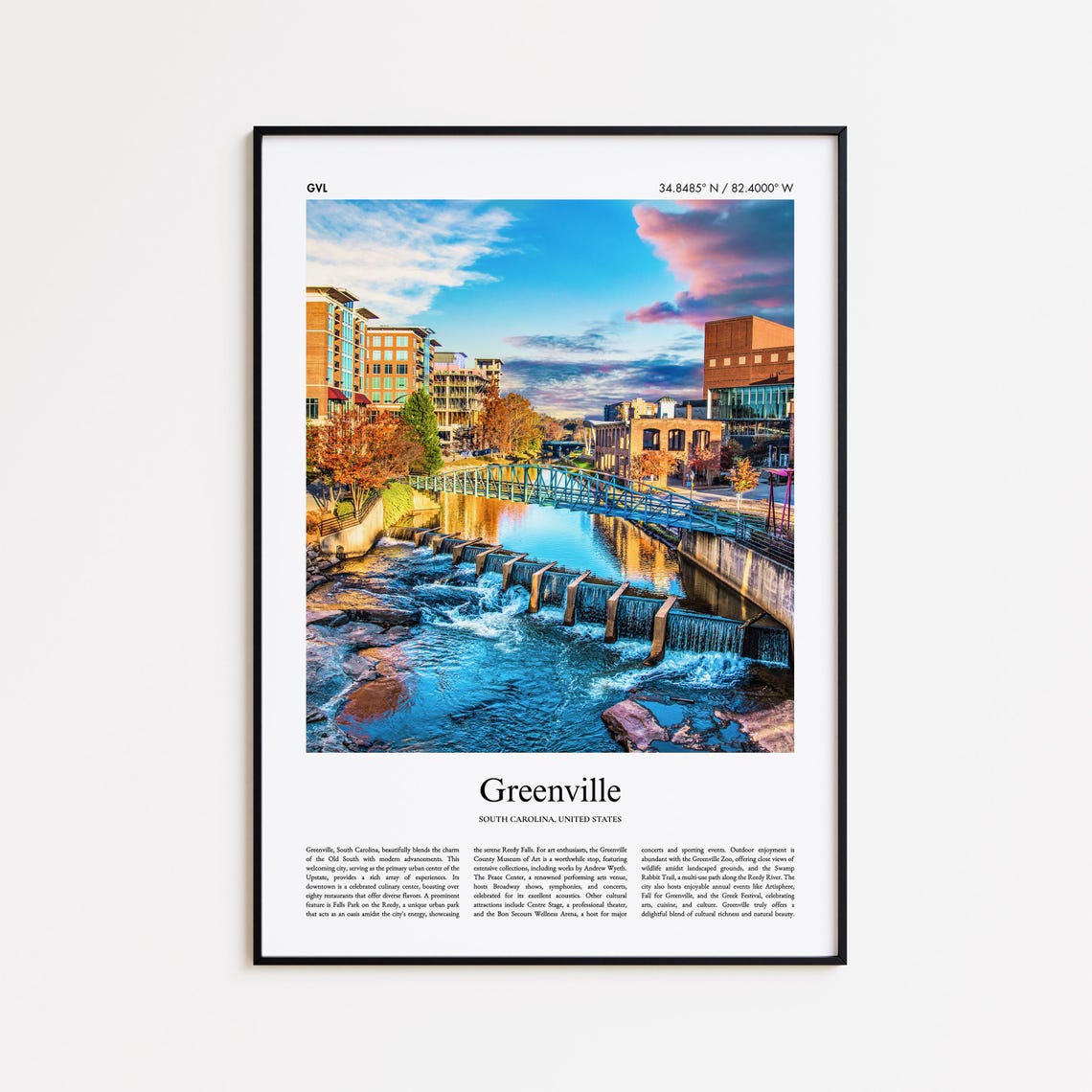 Greenville Color Print Real Photo Poster Travel Gift United States Usa Minimal City