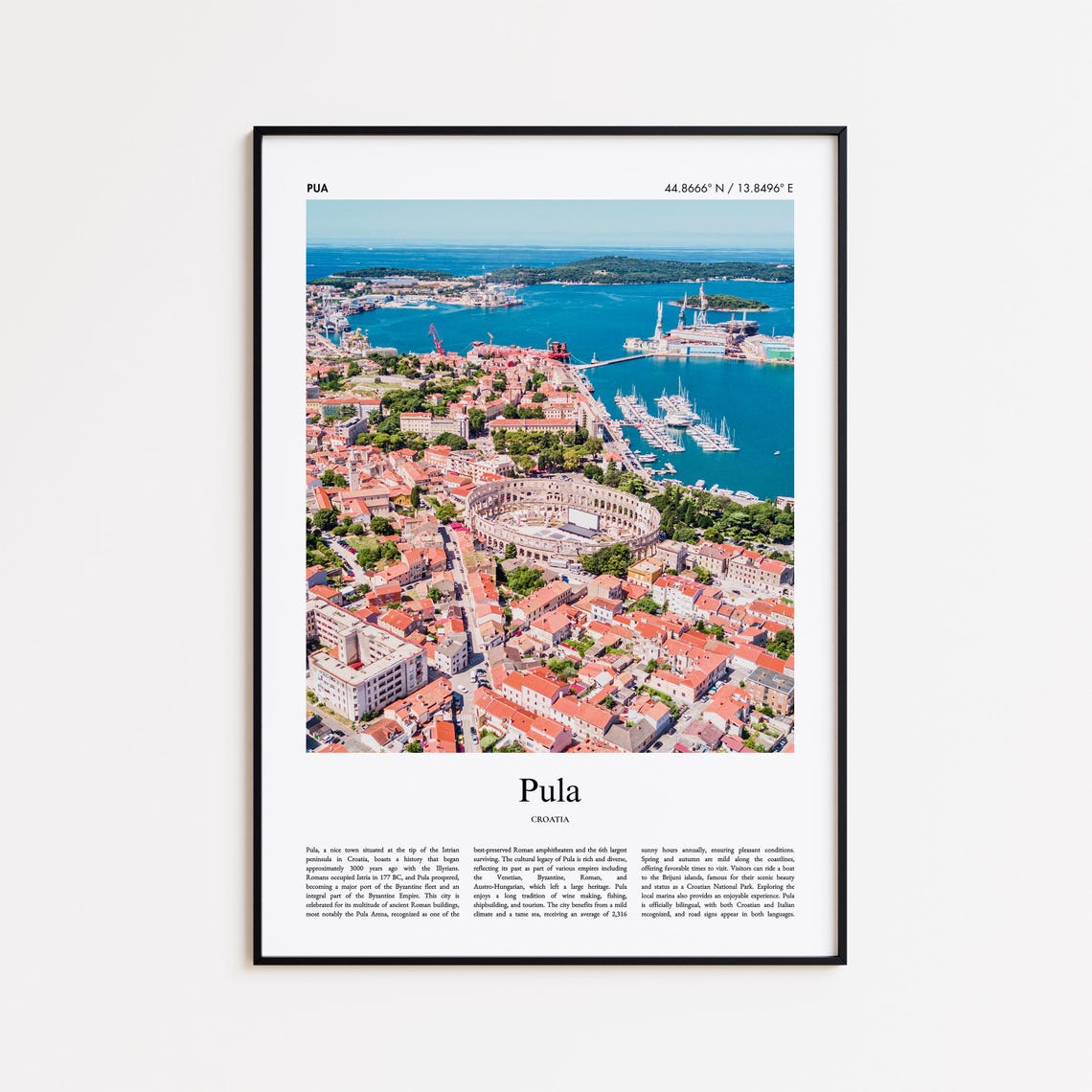 Pula Croatia Roman Arena Harbor Aerial Ancient City Travel Poster