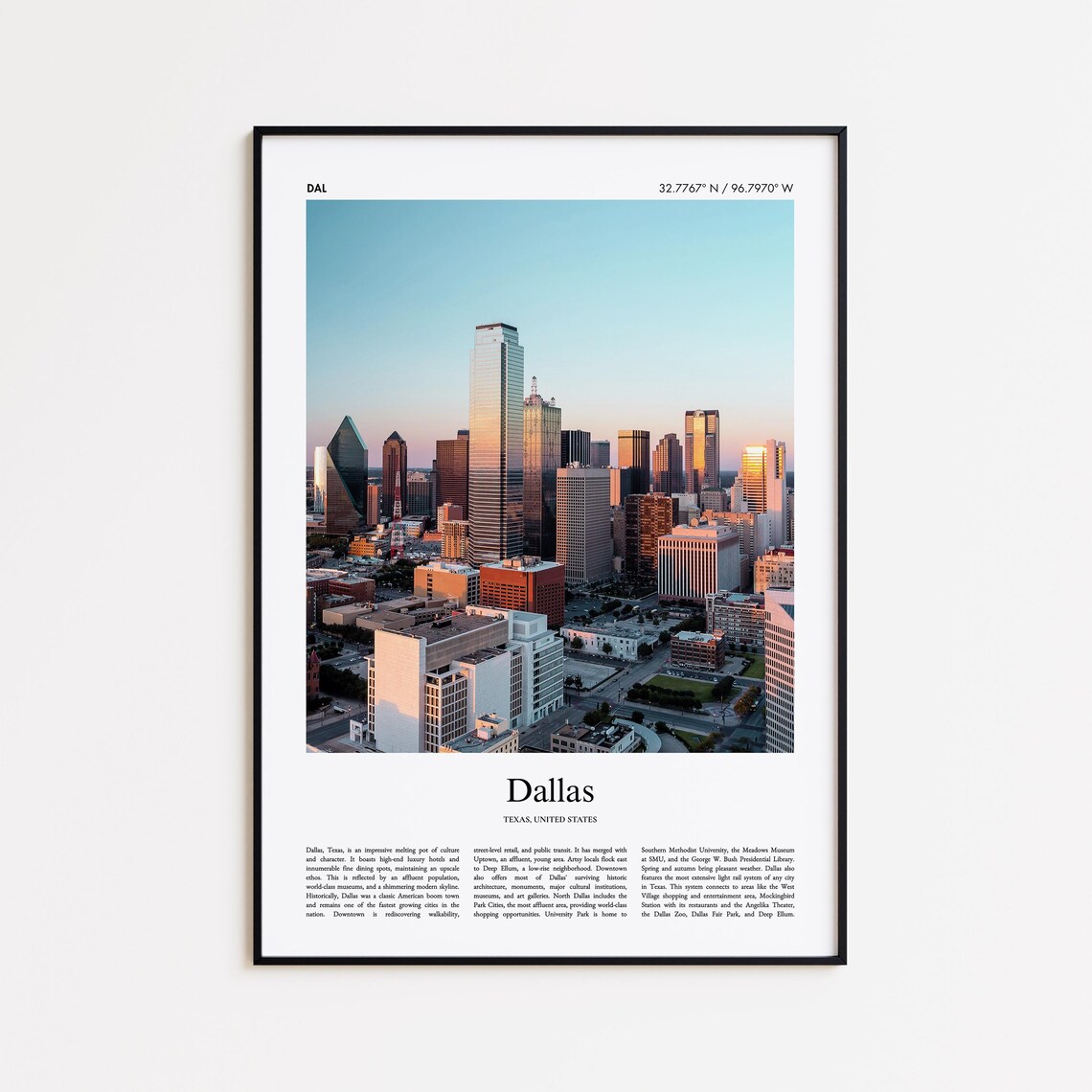 Dallas Texas Skyline Sunset Cityscape Downtown Travel Photo Poster