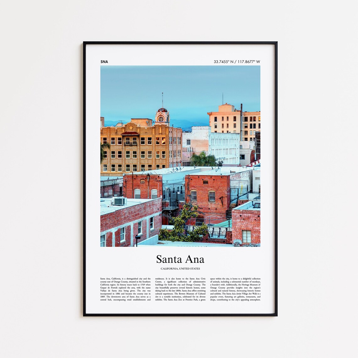 Santa Ana California Historic Downtown Buildings City Travel Poster