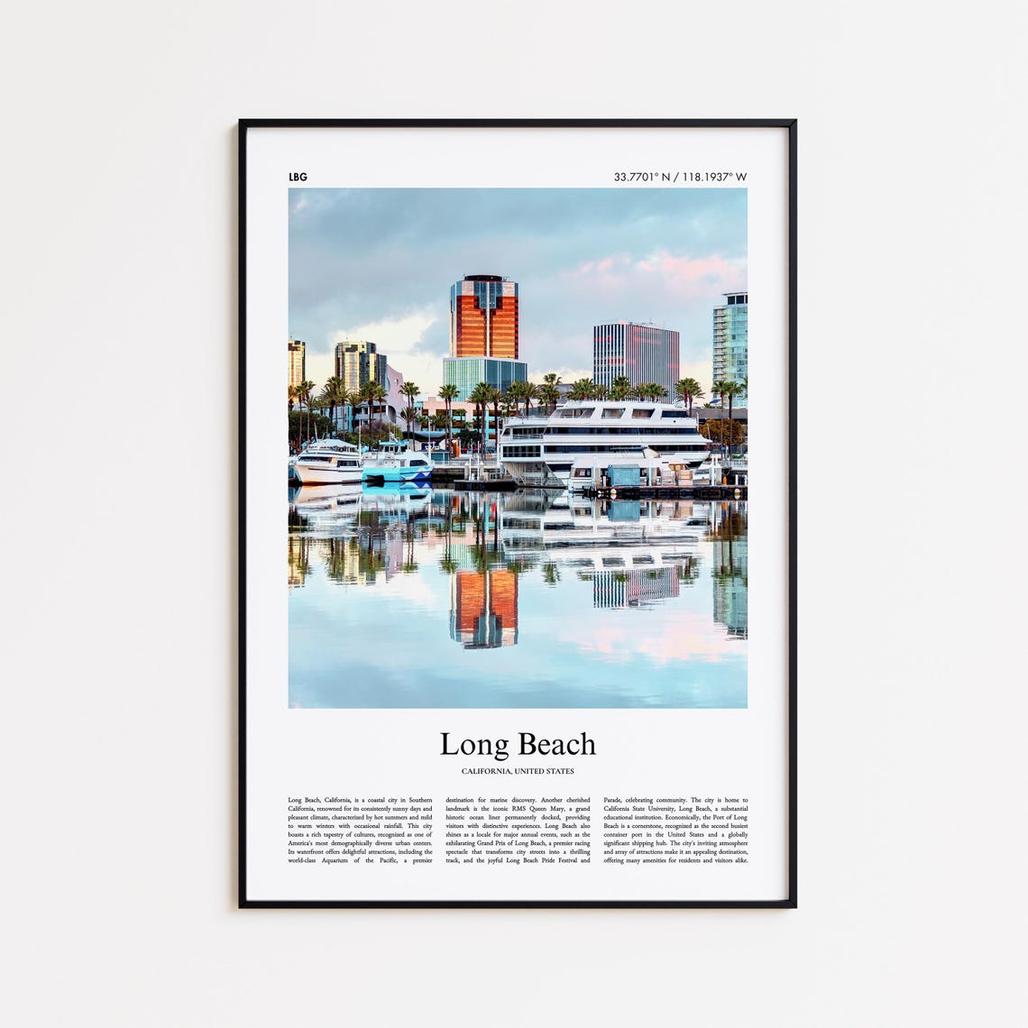 Long Beach California Skyline Palms Yacht Color Real Photo Poster