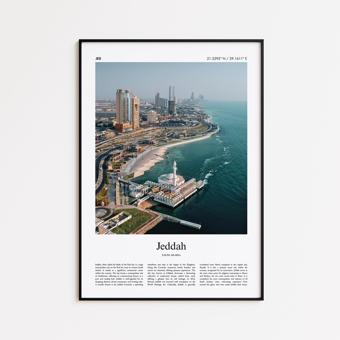 Jeddah Color Print Travel Poster, Minimal City View