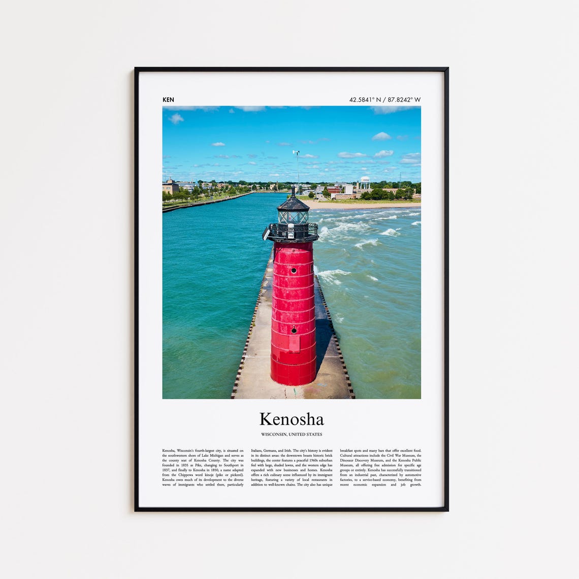 Kenosha Color Print Real Photo Poster Travel Gift Wisconsin United States Usa Minimal City