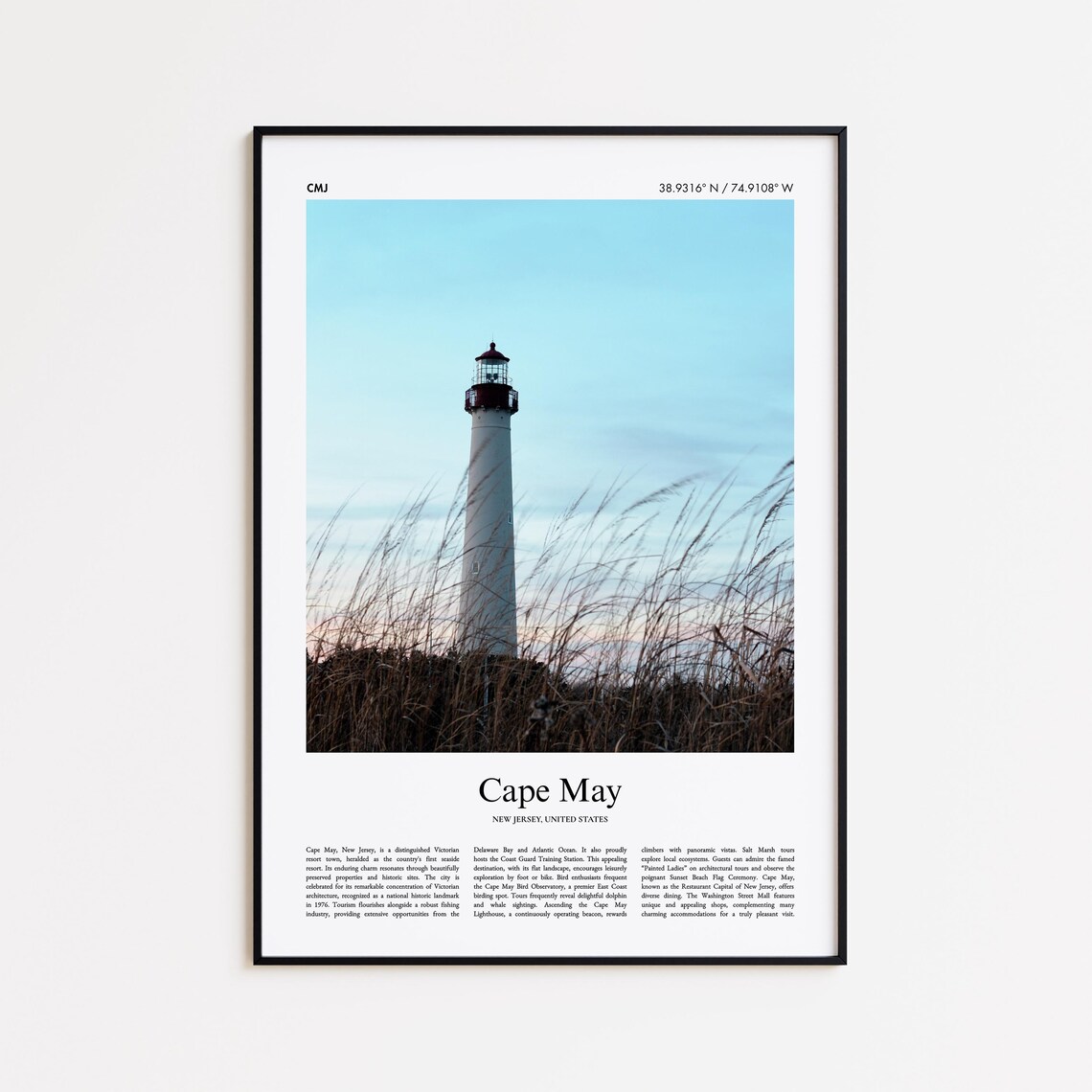Cape May New Jersey Lighthouse Beach Dusk Coastal Landmark Photo Poster