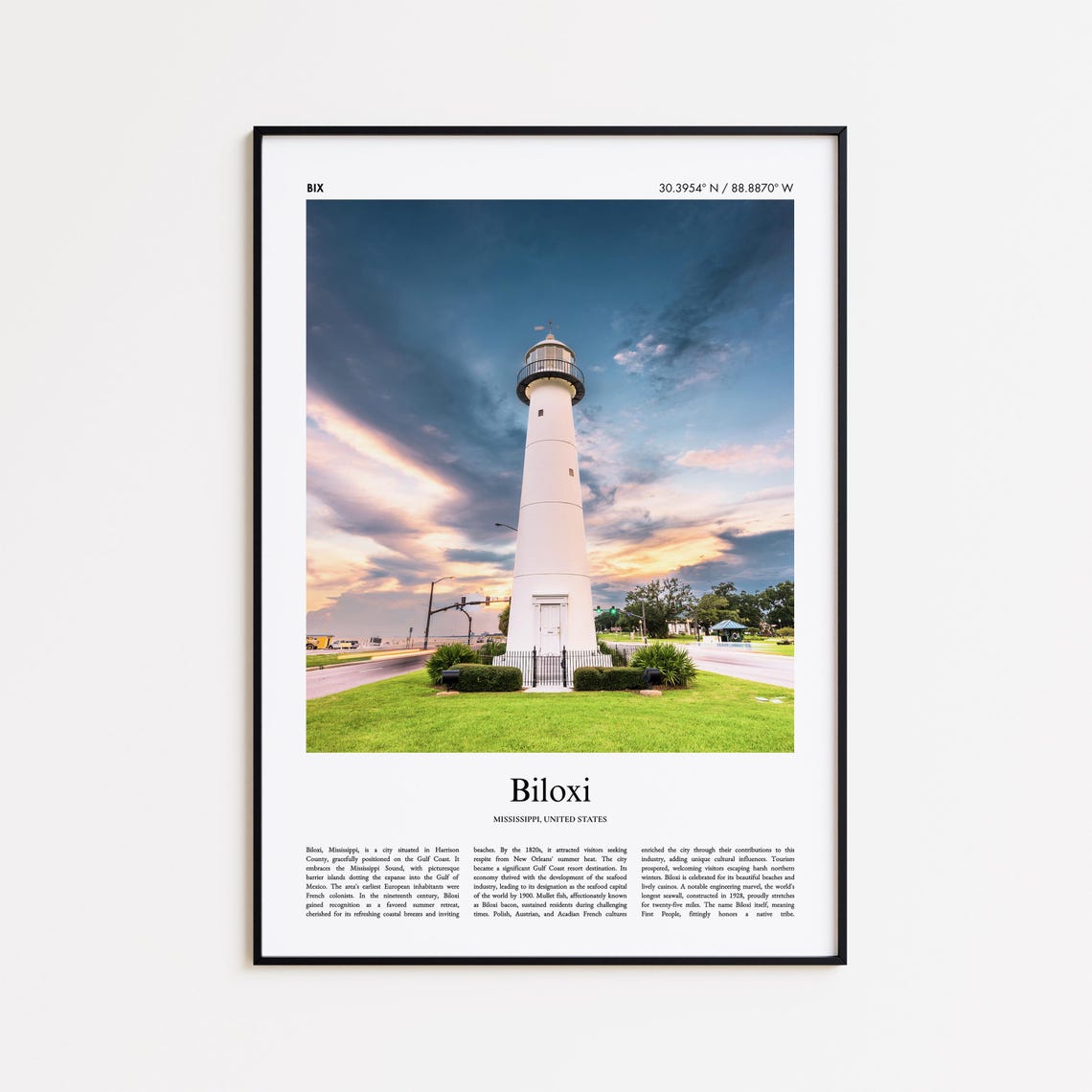 Biloxi Color Print Real Photo Poster Travel Gift Mississippi United States Usa Minimal City