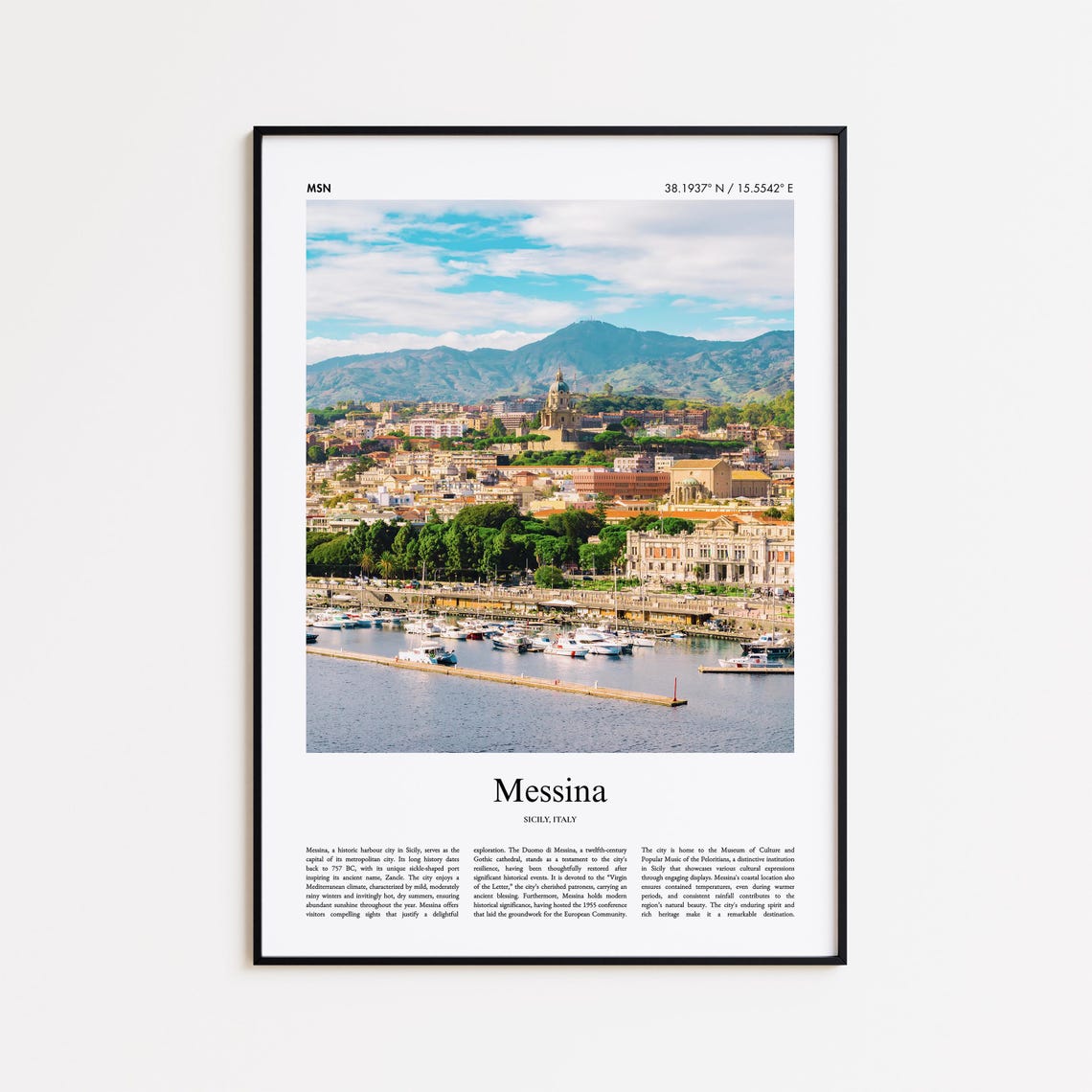 Messina Sicily Italy Harbor Cityscape Minimal Travel Photo Poster