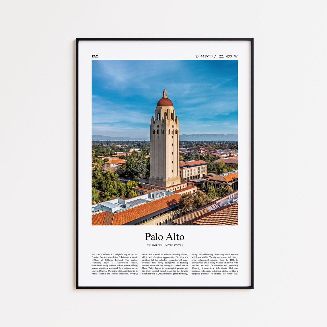 Palo Alto California Hoover Tower Stanford Campus View Poster