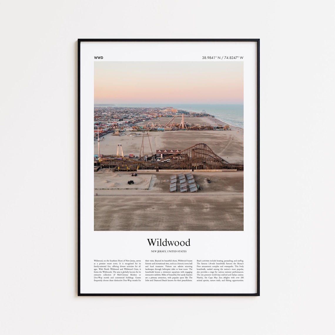 Wildwood Color Travel Poster, New Jersey Minimal