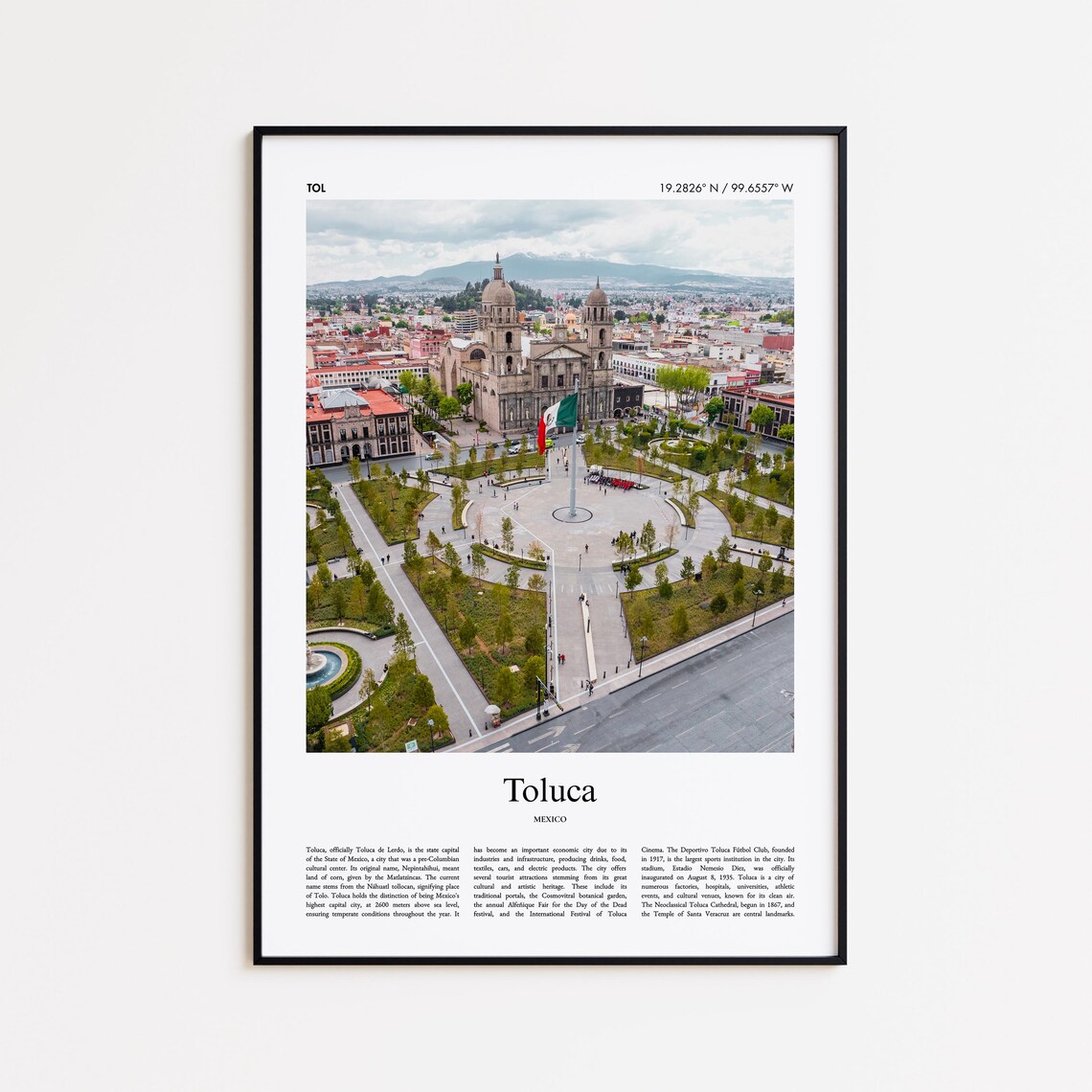 Toluca Mexico Cathedral Plaza Aerial Cityscape Travel Photo Poster
