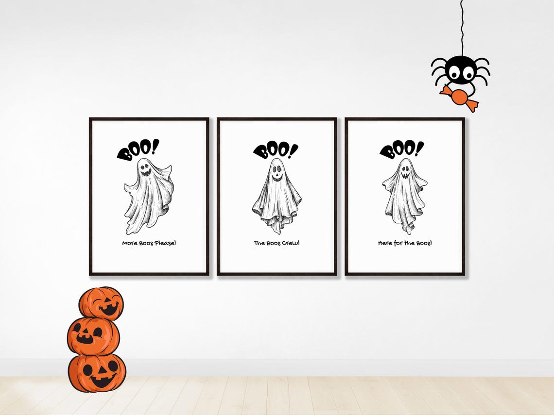 Decor Halloween Prints Boo Ghostly Wall Art Ghosts Print Set Spooky Party