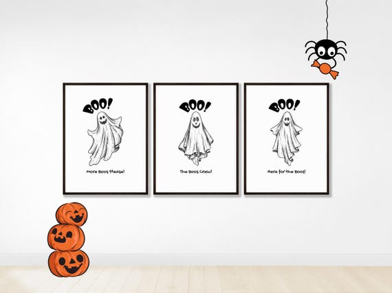 Decor Halloween Prints Boo Ghostly Wall Art Ghosts Print Set Spooky Party