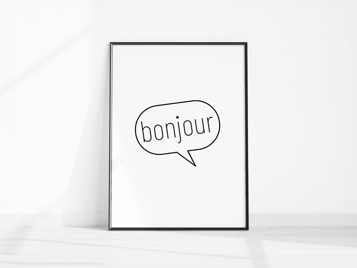 Bonjour Speech Bubble Minimalist French Typography Art Wall Poster