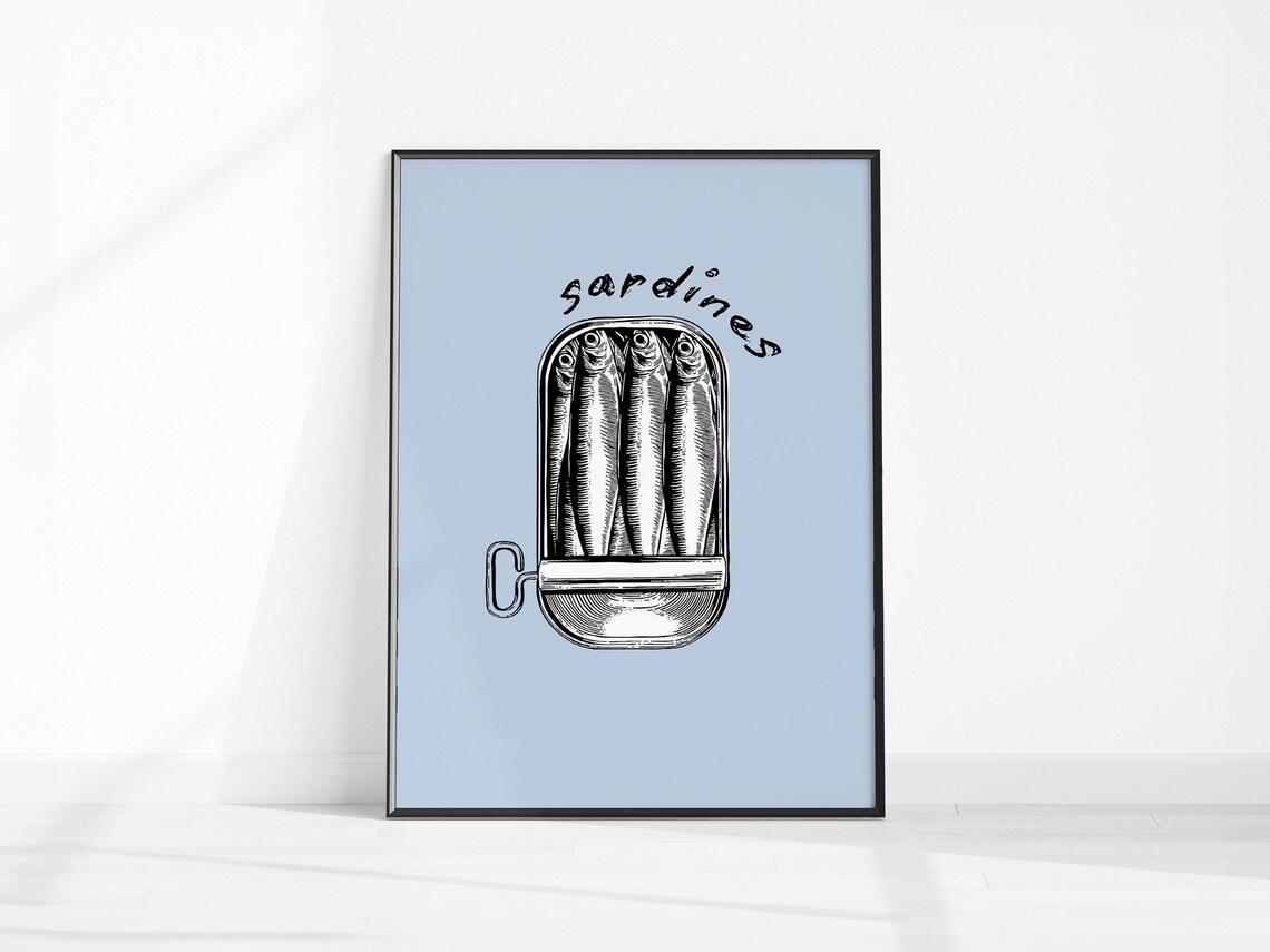 Sardines Wall Art Print Tin Fish Vintage Kitchen Trendy Decor Seafood