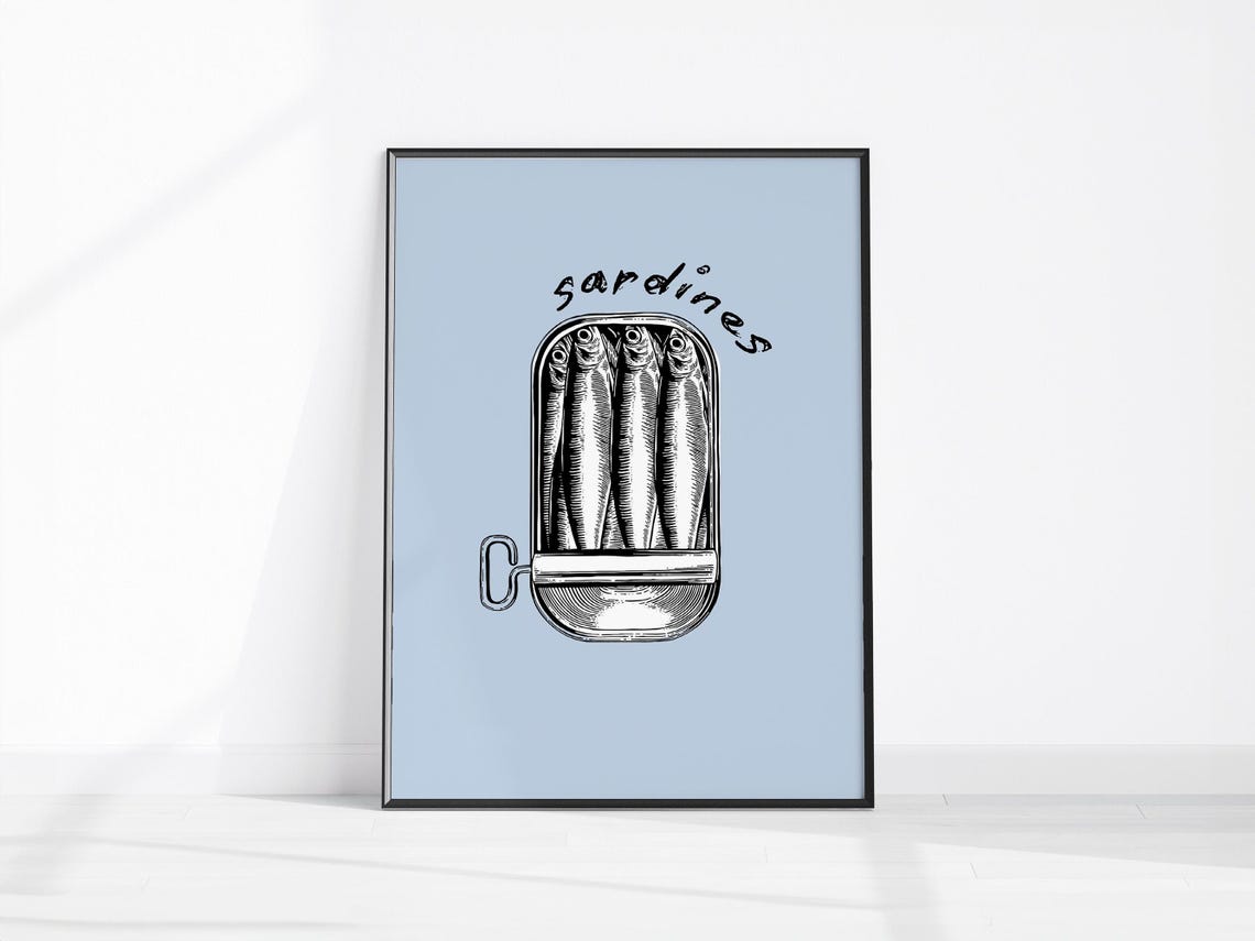 Vintage Sardine Tin Fish Can Illustration Retro Kitchen Poster