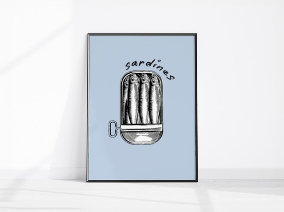 Sardines Wall Art Print Tin Fish Vintage Kitchen Trendy Decor Seafood