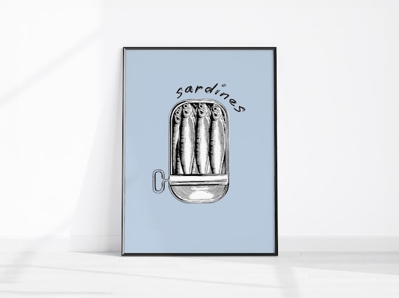 Vintage Sardine Tin Fish Can Illustration Retro Kitchen Poster
