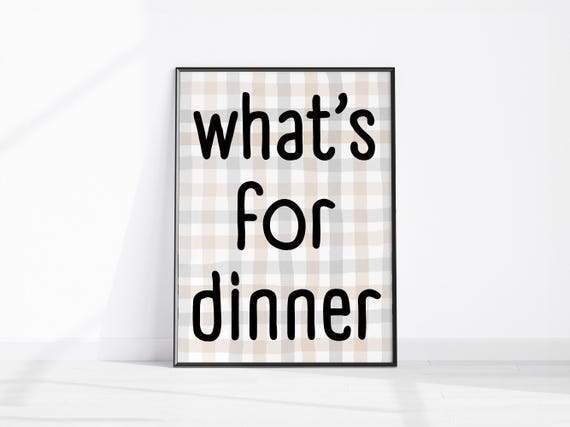 Retro Whats For Dinner Print Gingham Check Home Decor Tea Time Kitchen Trendy Dining Room Poster Wall Art Hallway