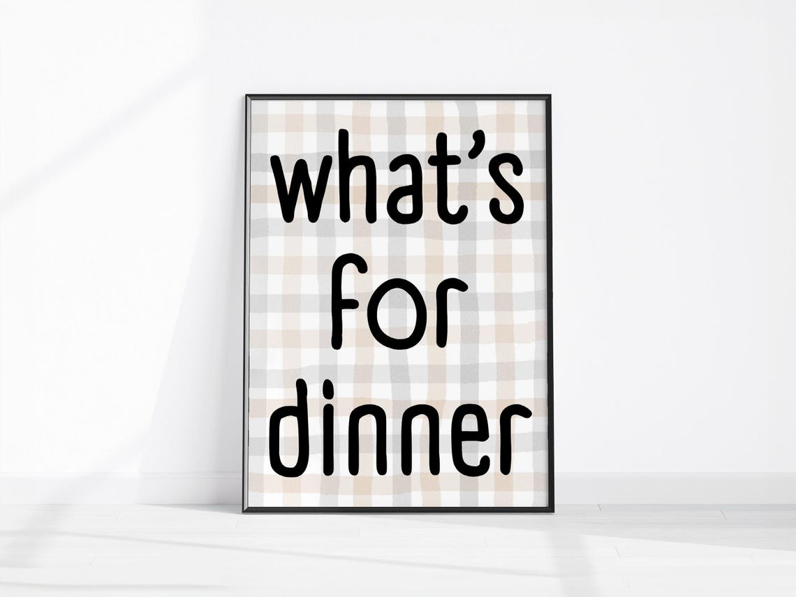 What's For Dinner Retro Kitchen Quote Gingham Check Wall Decor Poster
