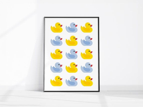 Bathroom Ducks Home Decor Prints Cute Wall Art Funny Print Blue Yellow Poster