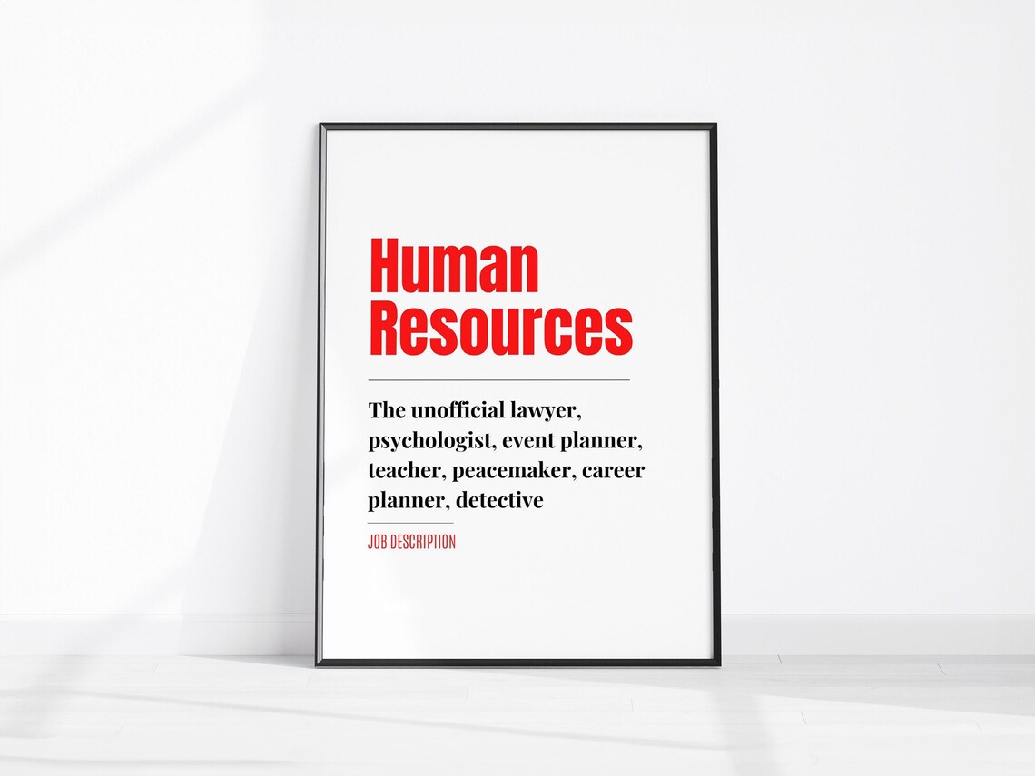 Human Resources Funny Job Description Definition Red Typography Office Art Poster
