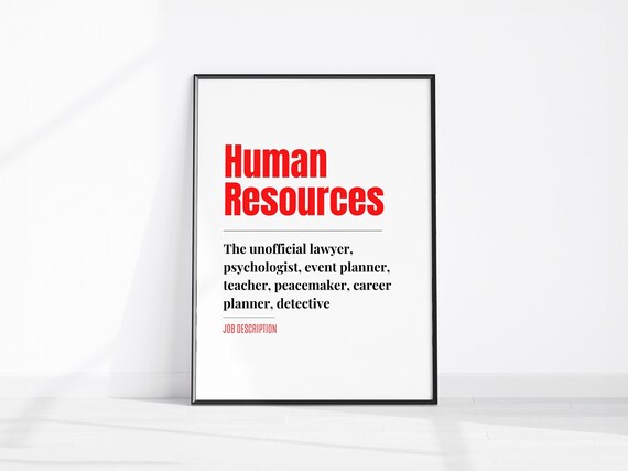 Human Resources Funny Job Description Definition Red Typography Office Art Poster
