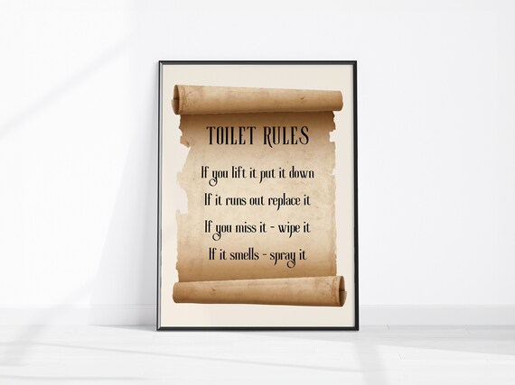 Funny Toilet Rules Scroll Sign Vintage Parchment Bathroom Etiquette Wall Poster