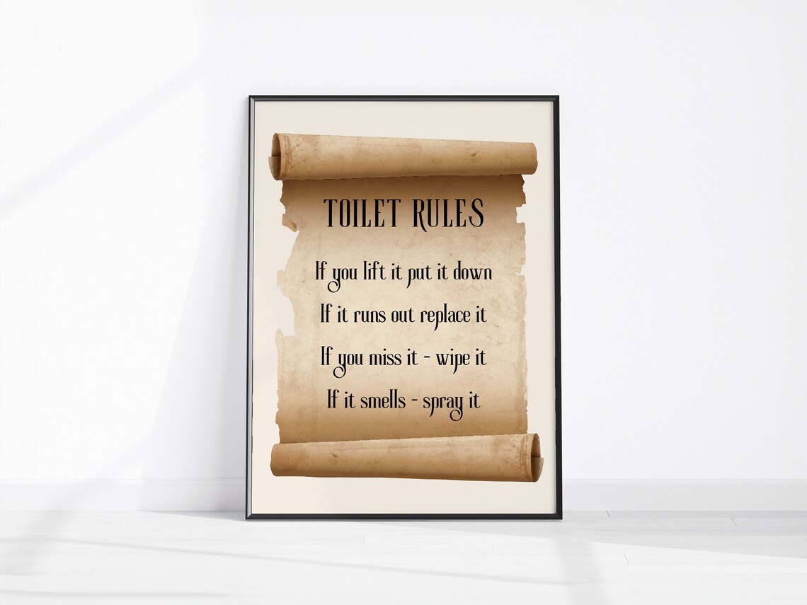 Funny Toilet Rules Scroll Sign Vintage Parchment Bathroom Etiquette Wall Poster