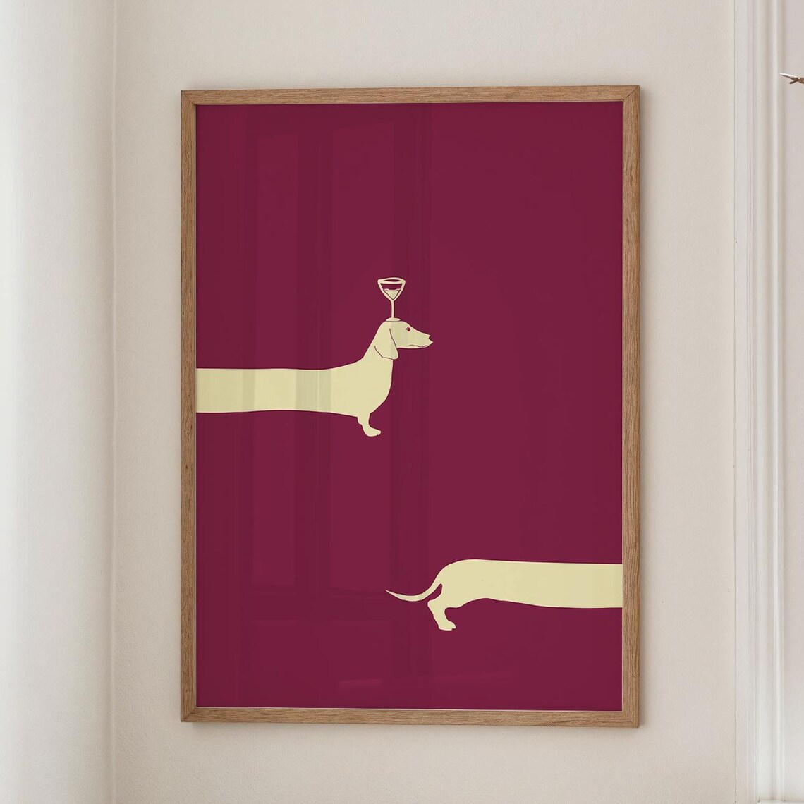 Dachshund Balancing Cocktail Cream Silhouette Burgundy Funny Dog Print